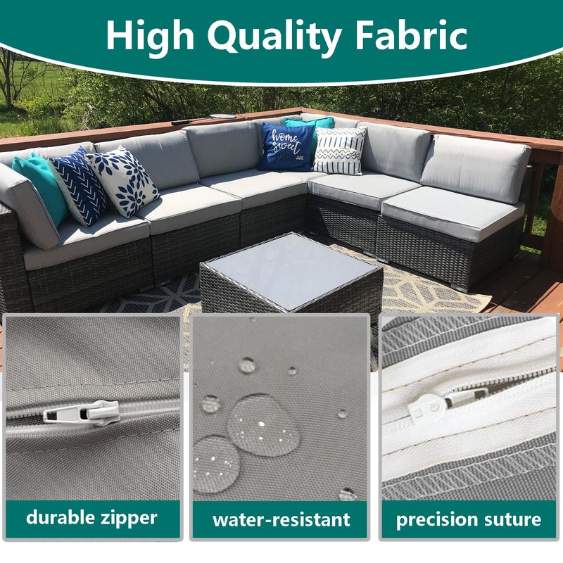 FLYMEI Patio Cushion Covers 28x28x6 Waterproof Outdoor Cushion Cover Replacement 2Packs Outdoor Seat Cushion Slipcover for Rattan Chair Sofa, Grey - Image 4