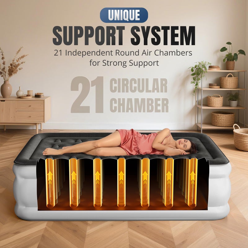 KNZZO Twin Air Mattress with Built-in Pump, 18" Top Inflatable Mattress with Waterproof Flocking Fabric, Three-Minute Quick-Inflatable Bed. Portable Blow Up Mattress for Home, Outdoor and Guests - Image 3