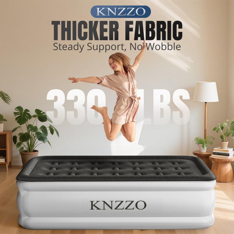 KNZZO Twin Air Mattress with Built-in Pump, 18" Top Inflatable Mattress with Waterproof Flocking Fabric, Three-Minute Quick-Inflatable Bed. Portable Blow Up Mattress for Home, Outdoor and Guests - Image 2