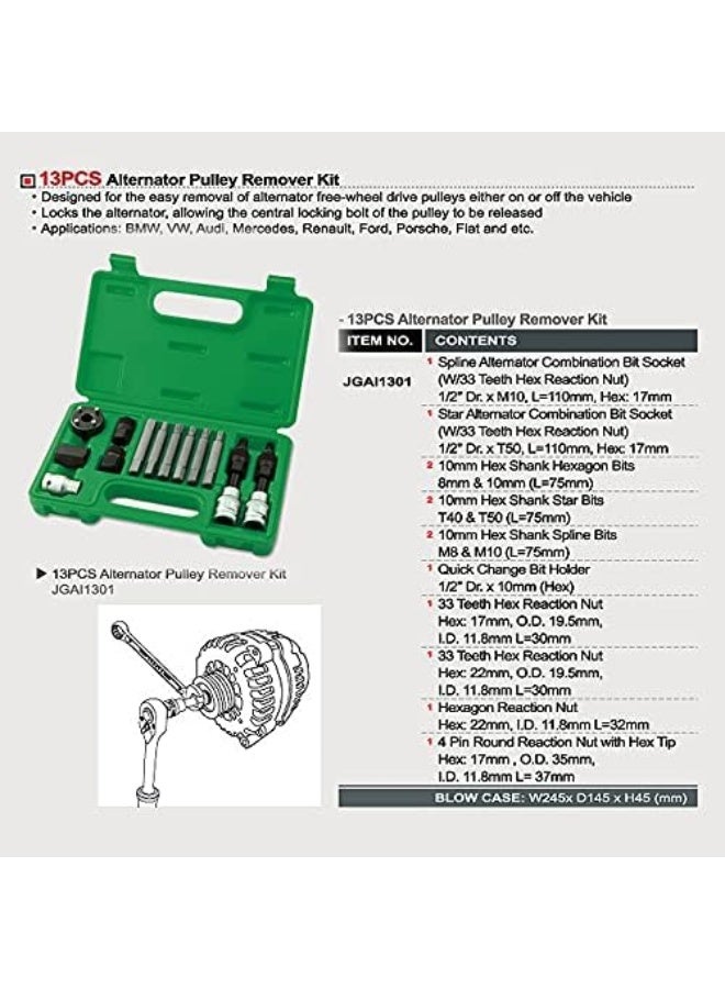 توبتول طقم فك دينمو وبكرة 13 قطعة TOPTUL JGAI1301 - Image 3