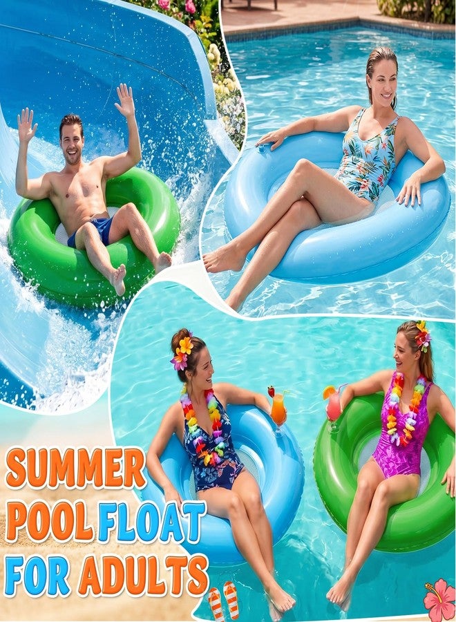 Teyva Daily 2 Pack 2/4 Pcs 40 Inch Mesh Inflatable Pool Lounger Float for Adult Large Pool Floats Inner Tube Rings Water Hammock Chair for Swimming Summer Party (Round,Blue,Green) - Image 4