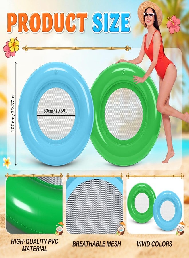 Teyva Daily 2 Pack 2/4 Pcs 40 Inch Mesh Inflatable Pool Lounger Float for Adult Large Pool Floats Inner Tube Rings Water Hammock Chair for Swimming Summer Party (Round,Blue,Green) - Image 3
