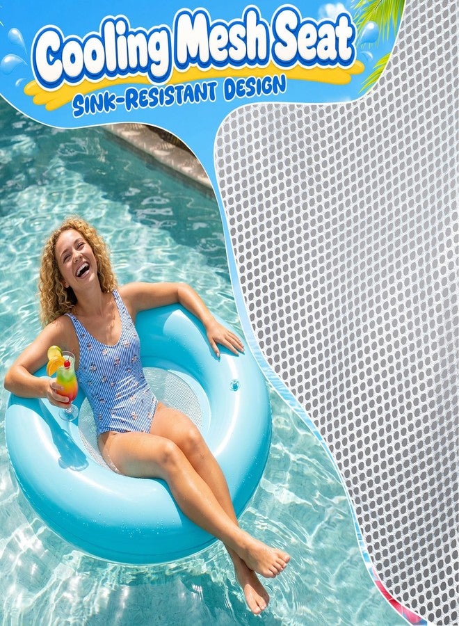 Teyva Daily 2 Pack 2/4 Pcs 40 Inch Mesh Inflatable Pool Lounger Float for Adult Large Pool Floats Inner Tube Rings Water Hammock Chair for Swimming Summer Party (Round,Blue,Green) - Image 2