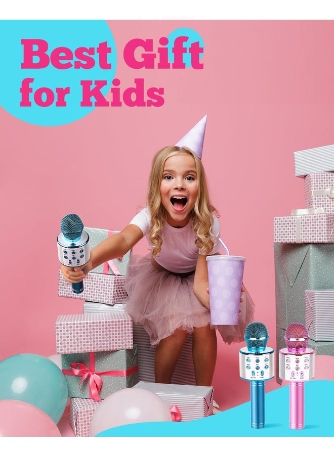 Gravity 2-Pack Kids Karaoke Microphones - Portable Bluetooth Singing Toys for Girls and Boys, Perfect Birthday Gifts (Blue & Pink) - Image 5