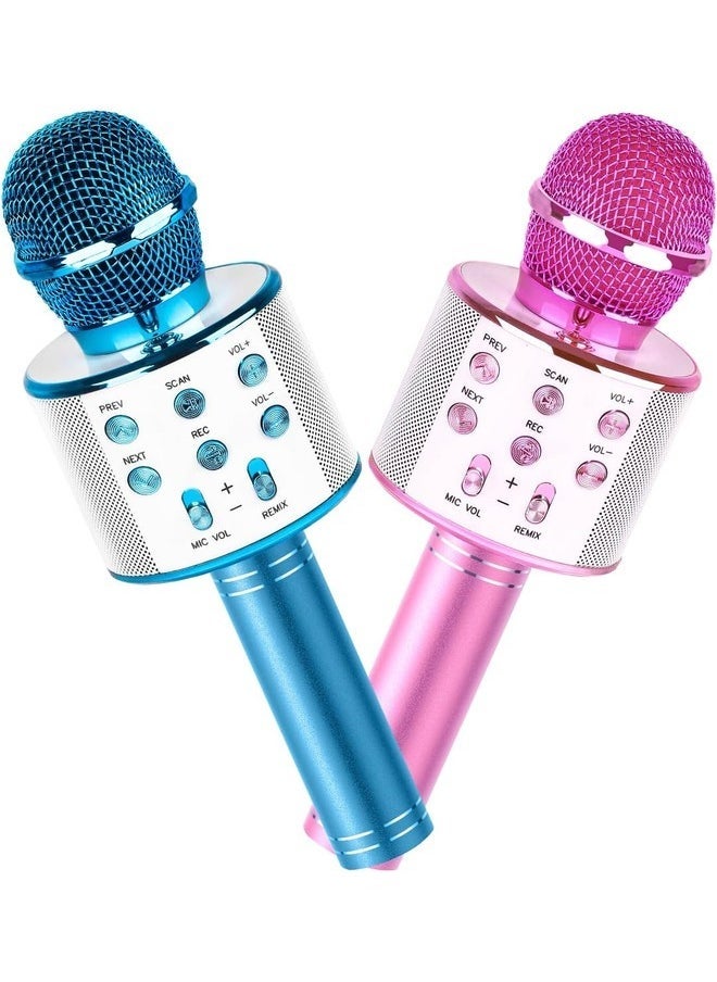 Gravity 2-Pack Kids Karaoke Microphones - Portable Bluetooth Singing Toys for Girls and Boys, Perfect Birthday Gifts (Blue & Pink) - Image 1
