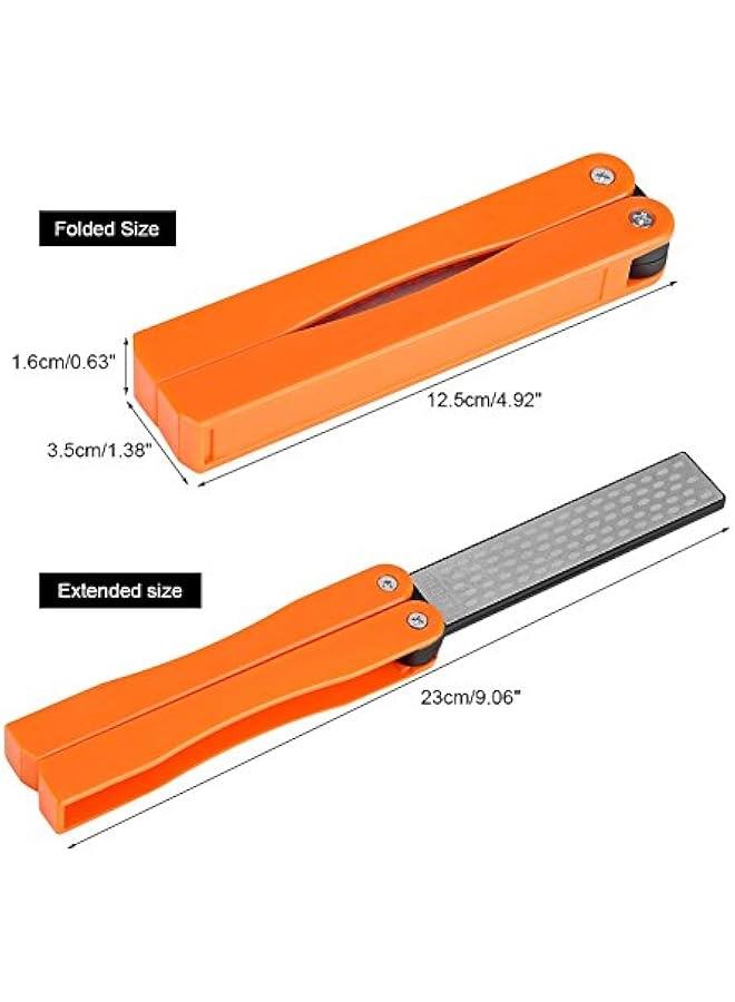 400/600 Grit Knife Sharpener, Folding Double-Sided Rhinestones Sharpening Stone Tool, Foldable Knife Sharpener Gritstone Whetstone for Outdoor Camping Garden Kitchen(Yellow) - Image 2