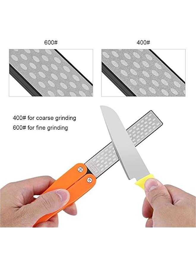 400/600 Grit Knife Sharpener, Folding Double-Sided Rhinestones Sharpening Stone Tool, Foldable Knife Sharpener Gritstone Whetstone for Outdoor Camping Garden Kitchen(Yellow) - Image 3