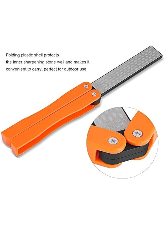 400/600 Grit Knife Sharpener, Folding Double-Sided Rhinestones Sharpening Stone Tool, Foldable Knife Sharpener Gritstone Whetstone for Outdoor Camping Garden Kitchen(Yellow) - Image 4