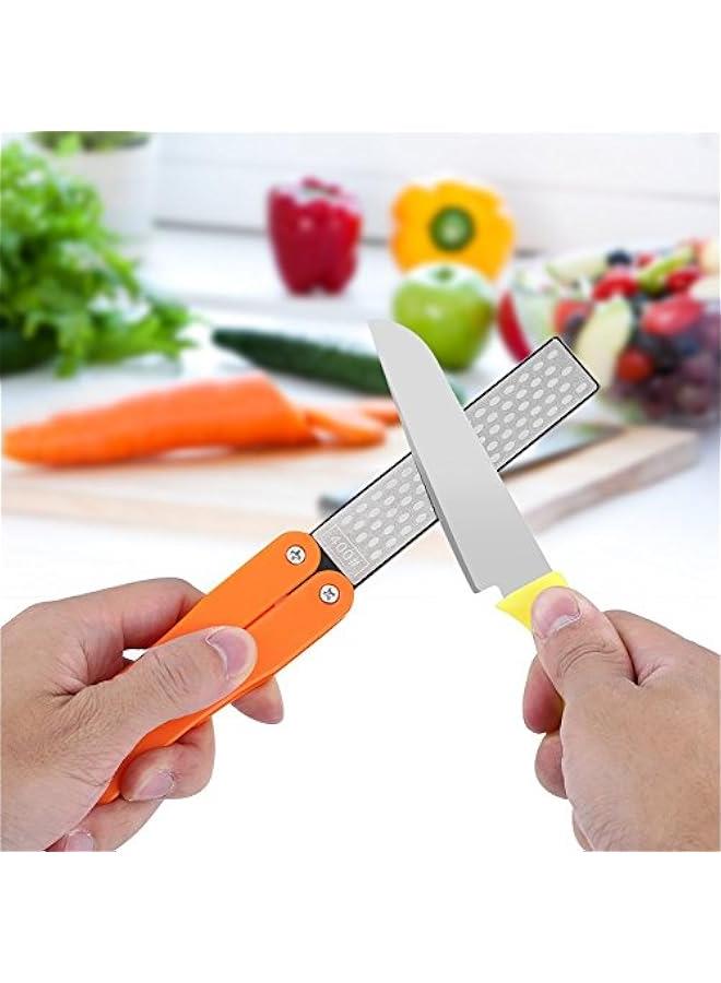 400/600 Grit Knife Sharpener, Folding Double-Sided Rhinestones Sharpening Stone Tool, Foldable Knife Sharpener Gritstone Whetstone for Outdoor Camping Garden Kitchen(Yellow) - Image 5