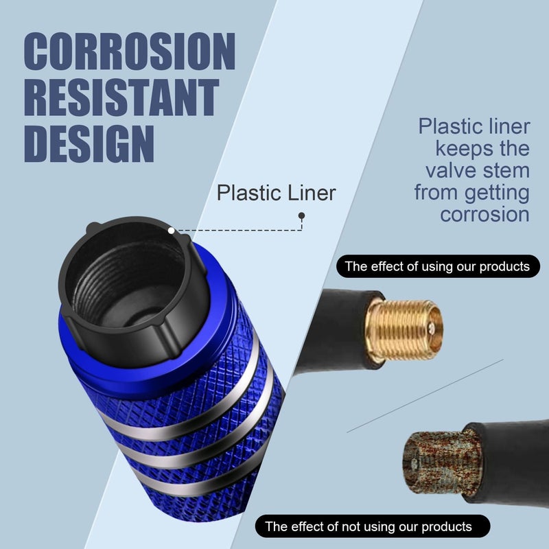 DECURCAR Tire Valve Stem Cap Cover - (5 Pack) Tire Air Cap Metal with Plastic Liner Corrosion Resistant Leak-Proof Rock and Roll for Car Truck Motorcycle Bike Blue - Image 2