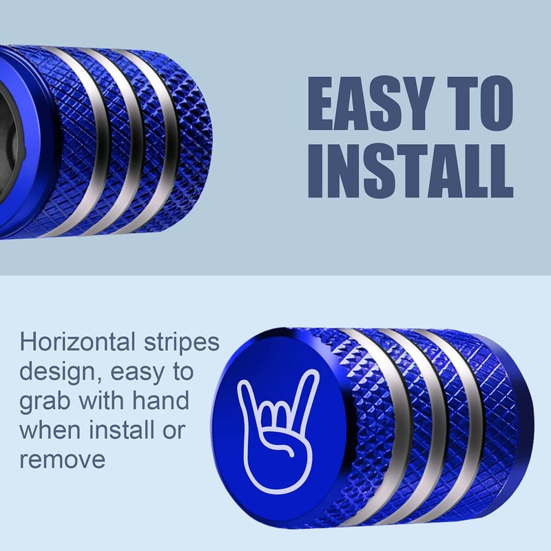 DECURCAR Tire Valve Stem Cap Cover - (5 Pack) Tire Air Cap Metal with Plastic Liner Corrosion Resistant Leak-Proof Rock and Roll for Car Truck Motorcycle Bike Blue - Image 4
