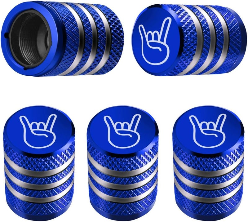 DECURCAR Tire Valve Stem Cap Cover - (5 Pack) Tire Air Cap Metal with Plastic Liner Corrosion Resistant Leak-Proof Rock and Roll for Car Truck Motorcycle Bike Blue - Image 1
