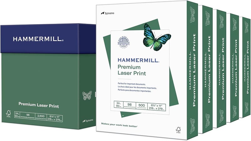 Hammermill Printer Paper, Premium Laser Print 24 lb, 8.5 x 11-5 Ream (2,500 Sheets) - 98 Bright, Made in the USA, 104640C - Image 1