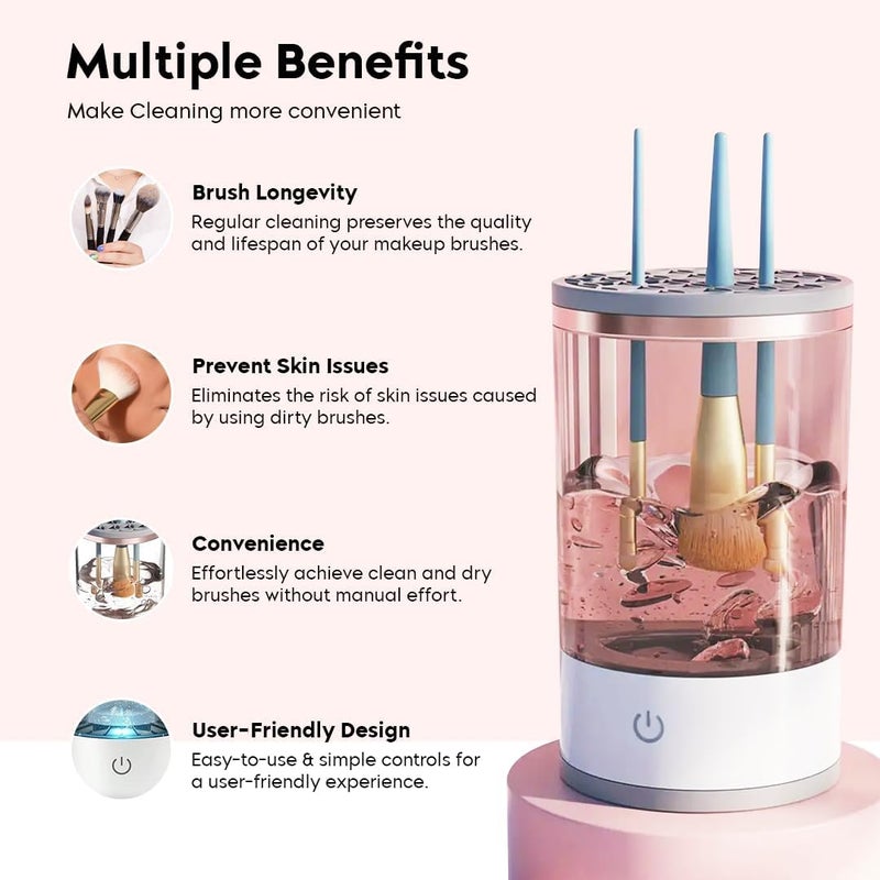 SEYROLIN Makeup Brush Cleaner USB Automatic Cleanser Upgraded AutoRotating Brush Cleanser for All Size Beauty Makeup Brushes Portable Easy to Use and Suitable for All Brush Sizes White - Image 5