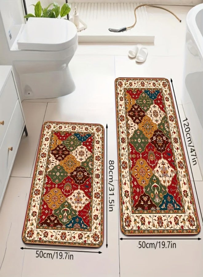 Thea Persian Kitchen Rugs and Mats Set of 2 Turkish Floor Mats Comfort Non-Slip Washable for Kitchen Farmhouse Home Decor Boho Doormat, 17" W x 29" L + 17" W x 47" L - Image 3