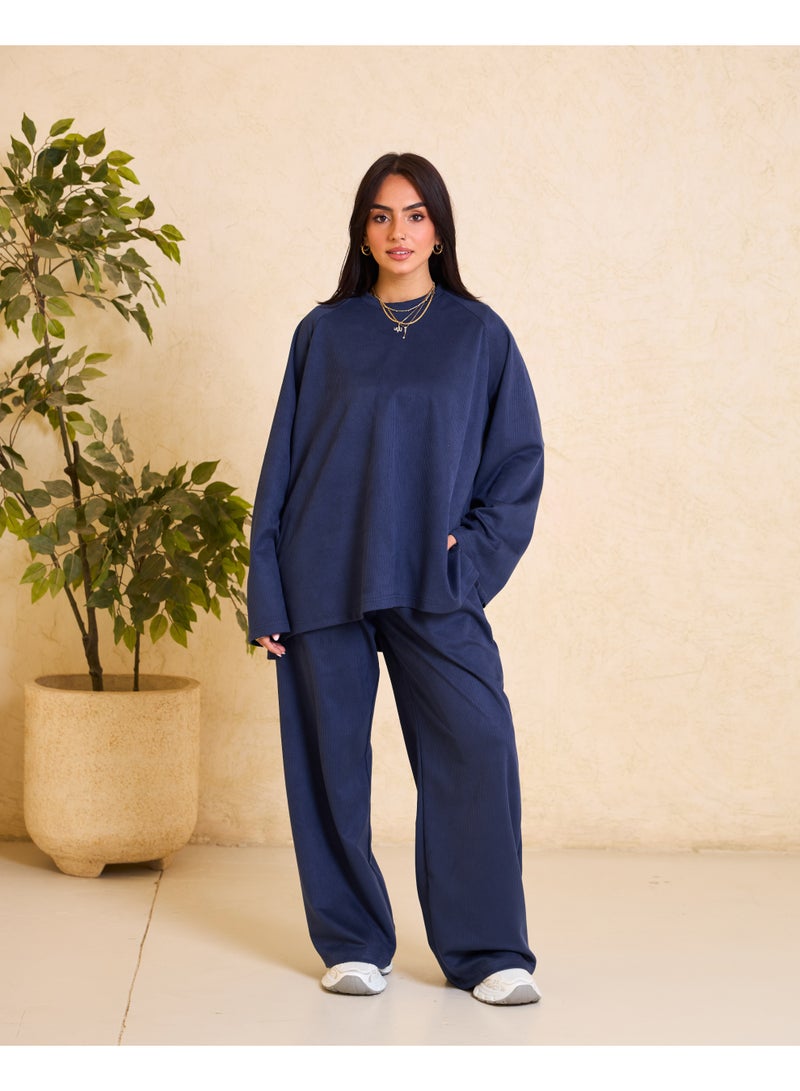 Dresscode Oversized Ribbed Navy Blue Set - Image 1