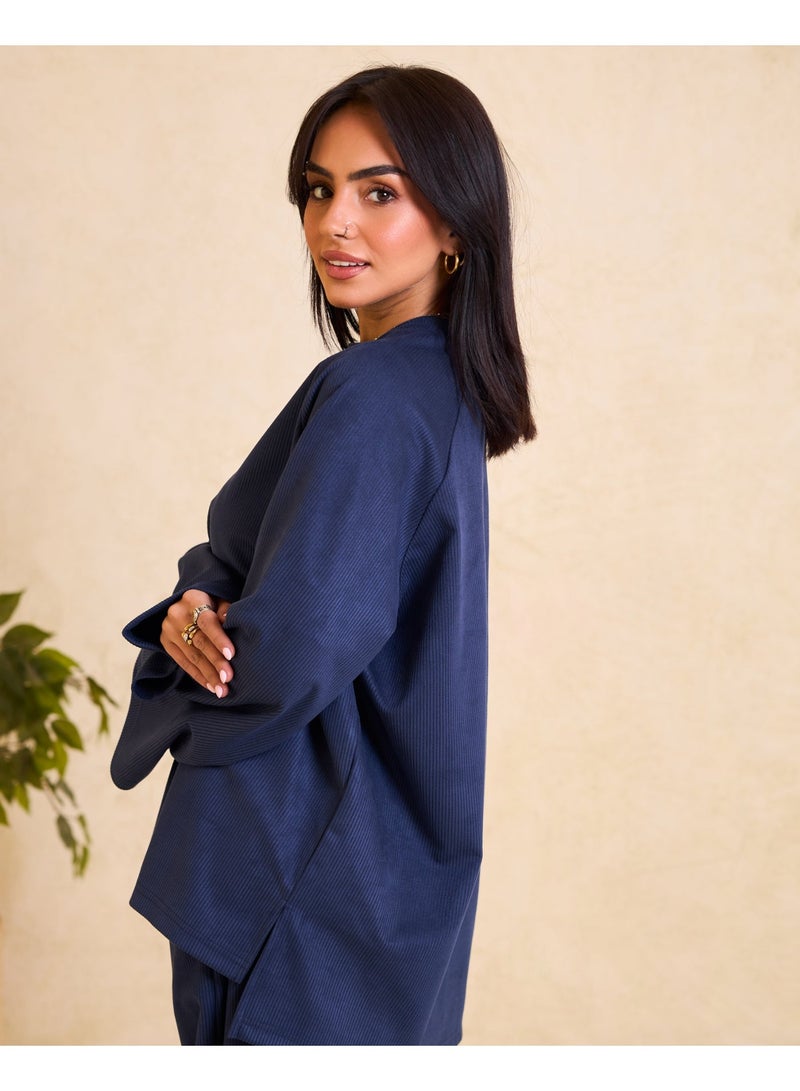 Dresscode Oversized Ribbed Navy Blue Set - Image 2