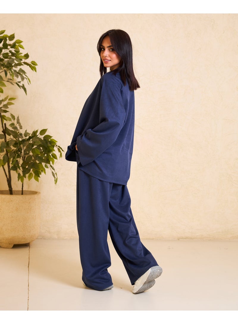 Dresscode Oversized Ribbed Navy Blue Set - Image 3