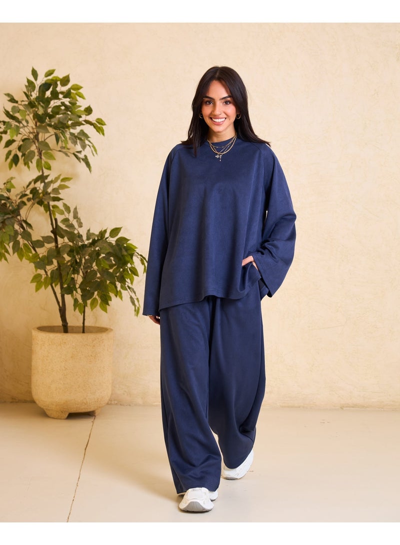 Dresscode Oversized Ribbed Navy Blue Set - Image 5