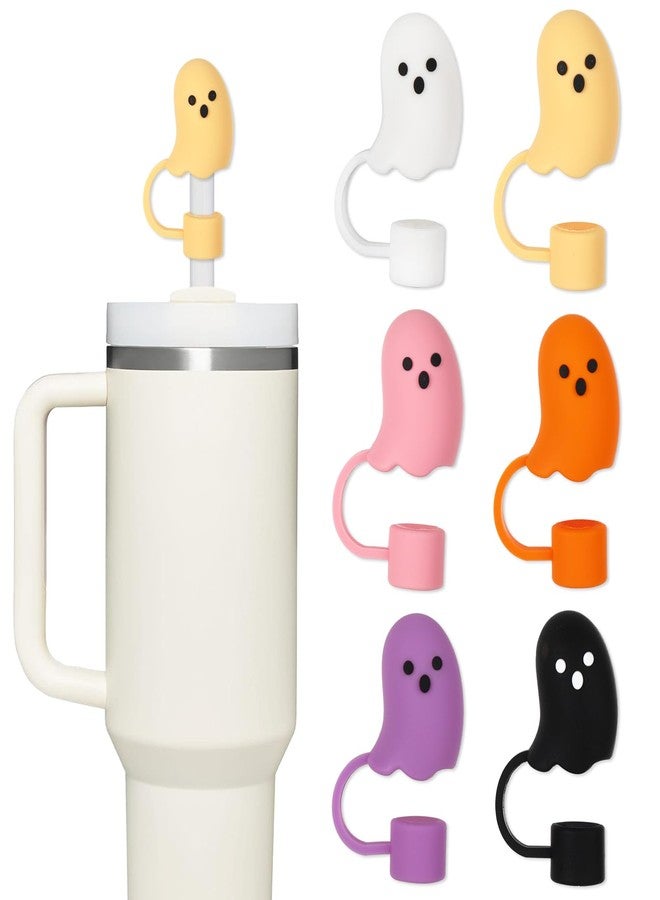 Whaline 6 Pcs Halloween Straw Cover Cap Boo Ghost Silicone Reusable Straw Topper 6 Colors 10 mm 0.4 In Straws Lid Protector for 30/40 oz Tumbler Cups Accessories - Image 1