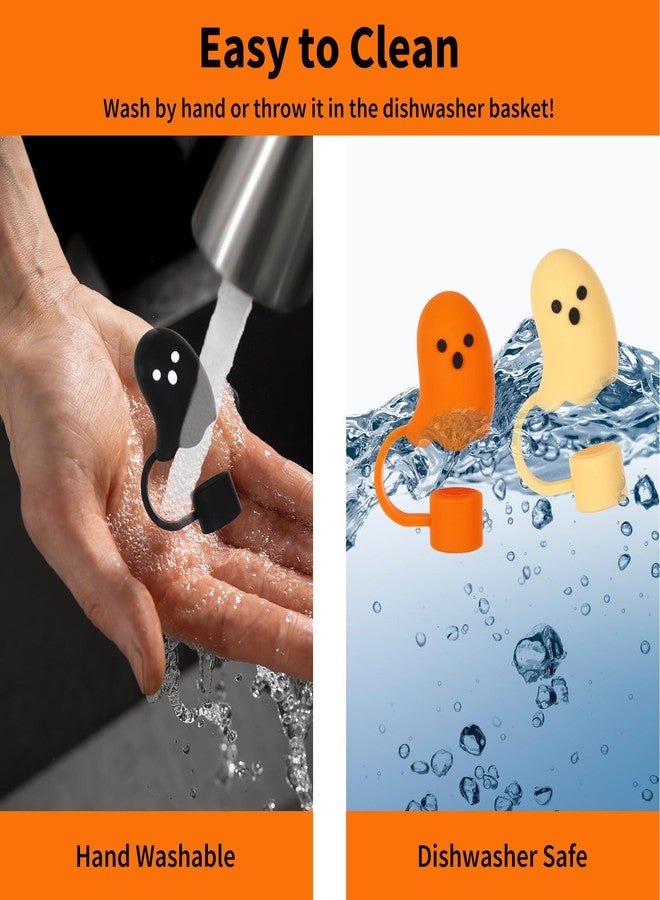 Whaline 6 Pcs Halloween Straw Cover Cap Boo Ghost Silicone Reusable Straw Topper 6 Colors 10 mm 0.4 In Straws Lid Protector for 30/40 oz Tumbler Cups Accessories - Image 4