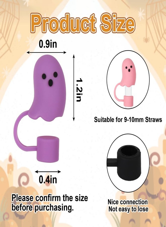 Whaline 6 Pcs Halloween Straw Cover Cap Boo Ghost Silicone Reusable Straw Topper 6 Colors 10 mm 0.4 In Straws Lid Protector for 30/40 oz Tumbler Cups Accessories - Image 2