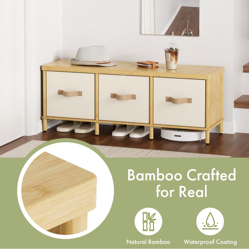 Atoping Storage Bench, 43.3" Bamboo Storage Chest with 3 Drawers, Entryway Bench with Cushioned Seat, End of Bed Bench with Storage Toy Box, Toy Chest Storage Bench for Entryway, Living Room, Bedroom - Image 3