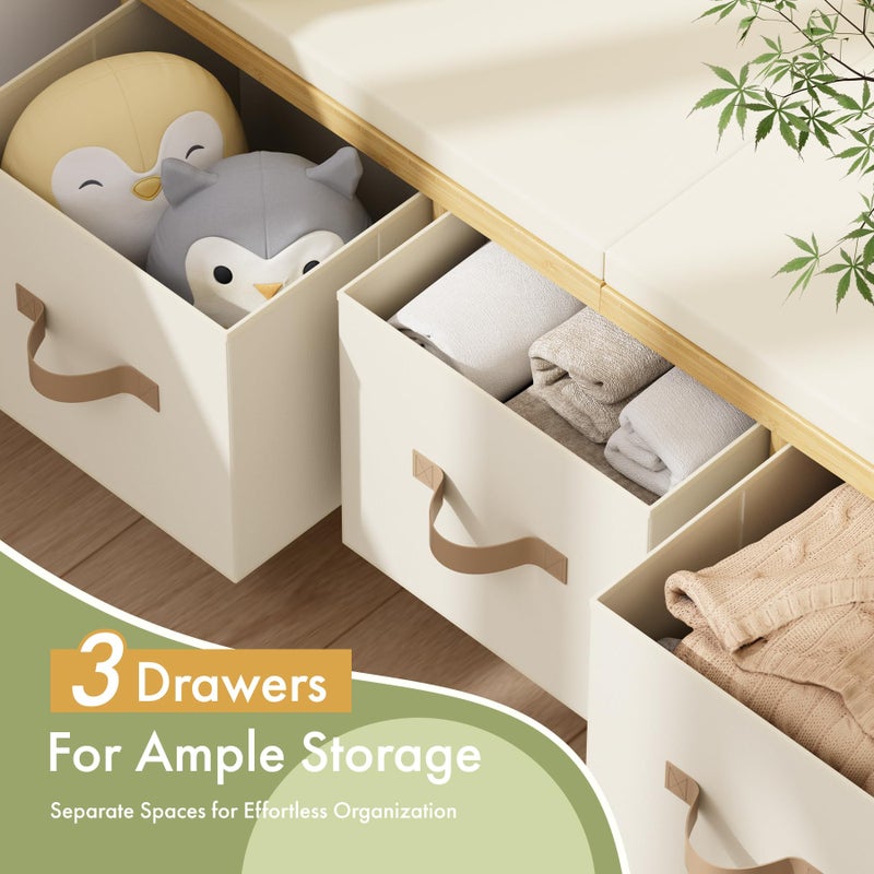 Atoping Storage Bench, 43.3" Bamboo Storage Chest with 3 Drawers, Entryway Bench with Cushioned Seat, End of Bed Bench with Storage Toy Box, Toy Chest Storage Bench for Entryway, Living Room, Bedroom - Image 5