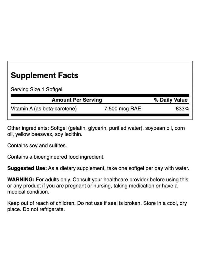 Swanson Beta-Carotene Vitamin A 25000 IU Skin Eye Immune System Health Antioxidant Support 7500 mcg 300 Softgels Count (2 Pack) - Image 2