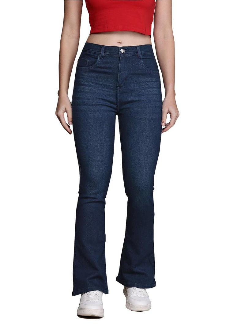 Nifty Women's Denim Stretchable High Waist Bootcut Jeans (1478_PBLU_28_Peacock_Blue_28) - Image 1