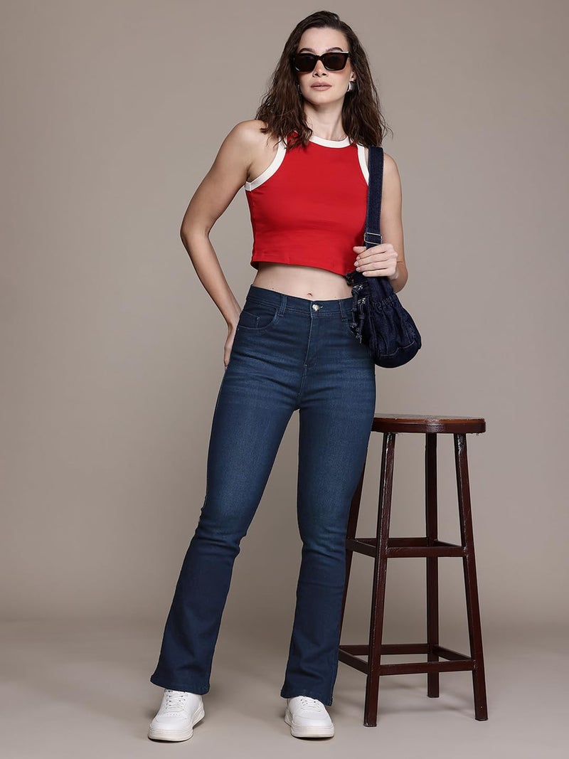 Nifty Women's Denim Stretchable High Waist Bootcut Jeans (1478_PBLU_28_Peacock_Blue_28) - Image 5