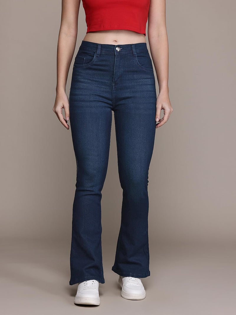 Nifty Women's Denim Stretchable High Waist Bootcut Jeans (1478_PBLU_28_Peacock_Blue_28) - Image 3