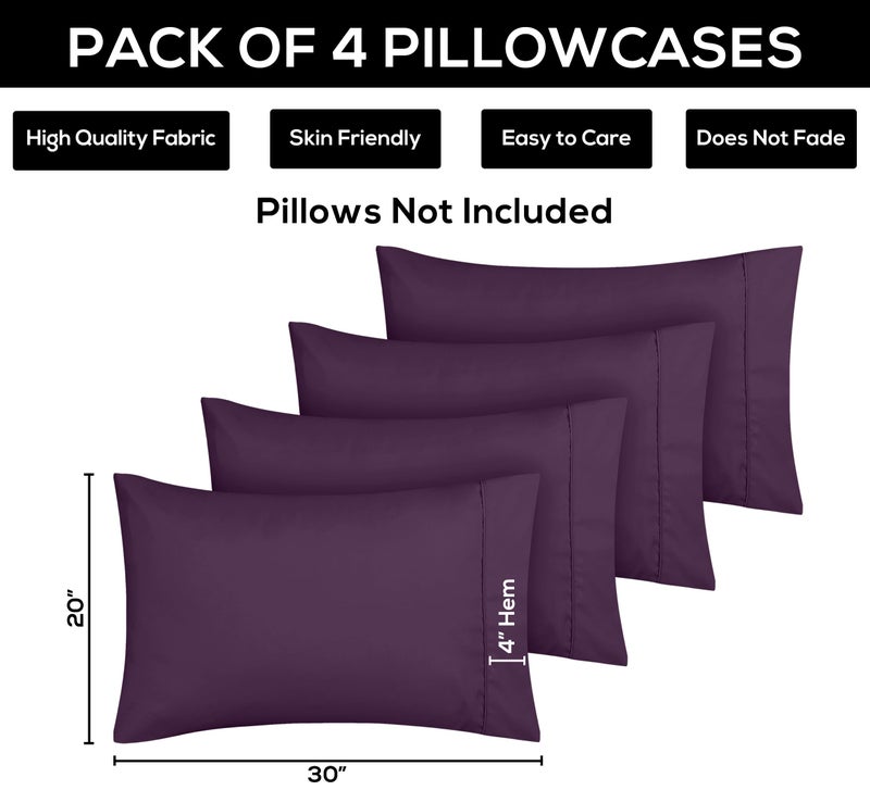 Utopia Bedding King Pillow Cases - 4 Pack - Envelope Closure - Soft Brushed Microfiber Fabric - Shrinkage and Fade Resistant Pillow Covers King Size 20 X 40 Inches (King, Dark Purple) - Image 3