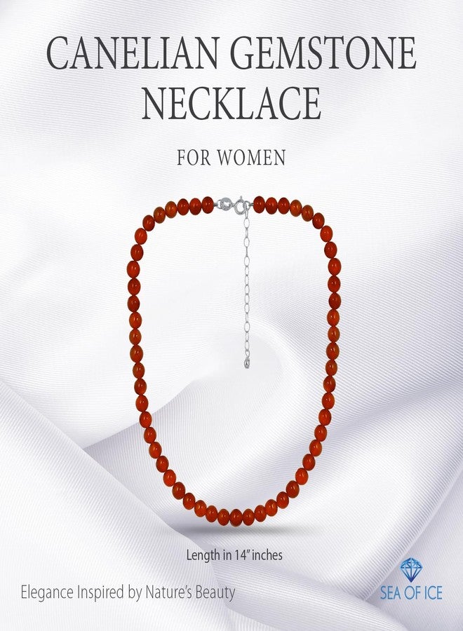 SEA OF ICE Precious Carnelian Gemstone 6mm Round Beads Necklace -14" Plus 2" Extender with Sterling Silver Spring Ring Clasp - Image 2