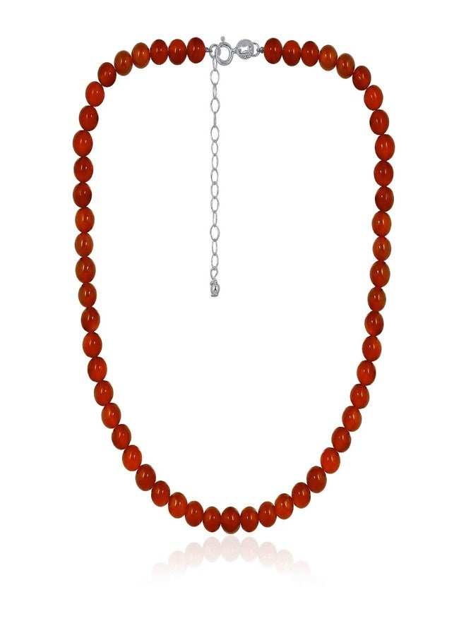 SEA OF ICE Precious Carnelian Gemstone 6mm Round Beads Necklace -14" Plus 2" Extender with Sterling Silver Spring Ring Clasp - Image 1