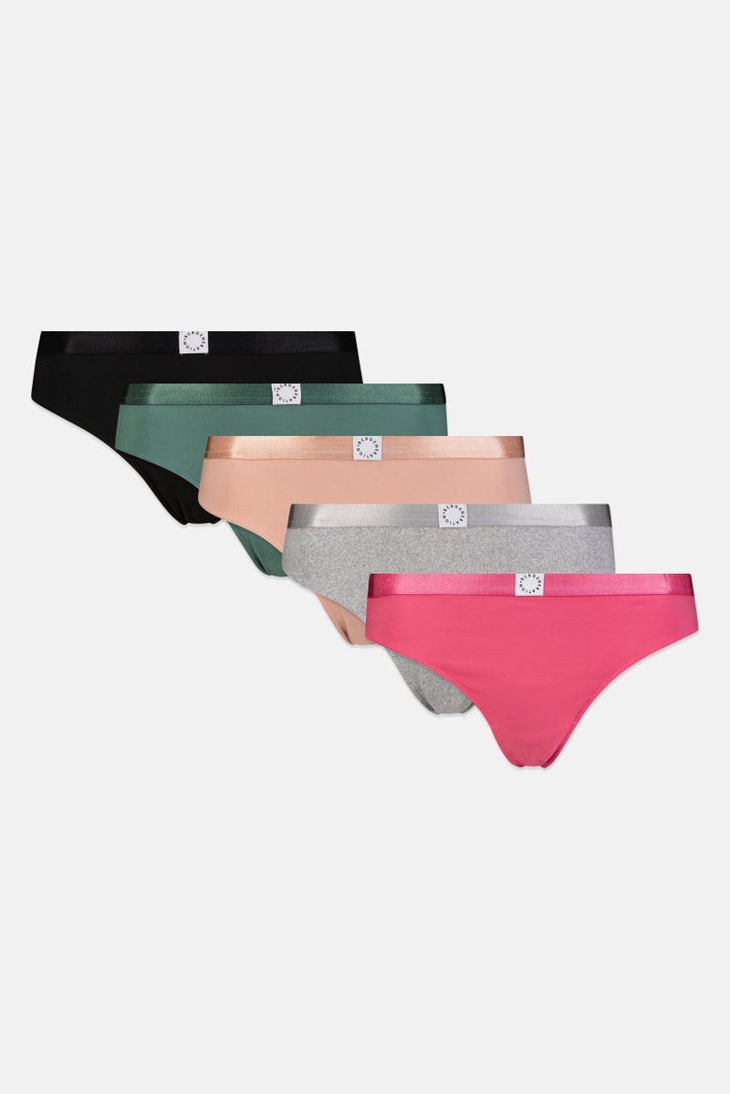 BCBGeneration Women 5 Pieces Brand Logo Thong, Multicolor - Image 1