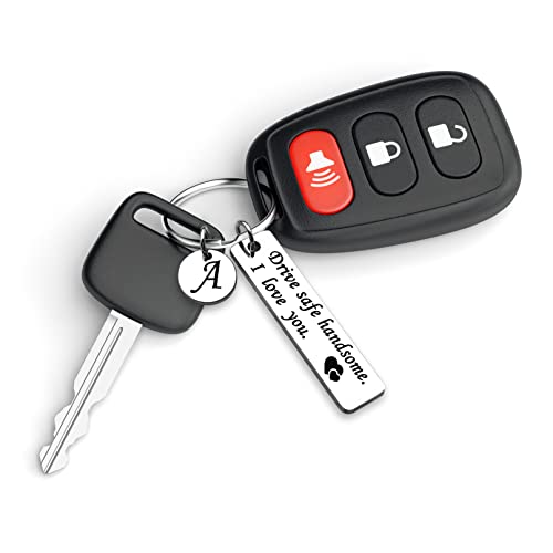 OUMILAN Drive Safe Keychain 26 Letters Keychain Gifts for Boyfriend Couple Husband Dad Birthday Christmas Valentines Day Gifts (A-silver) - Image 5