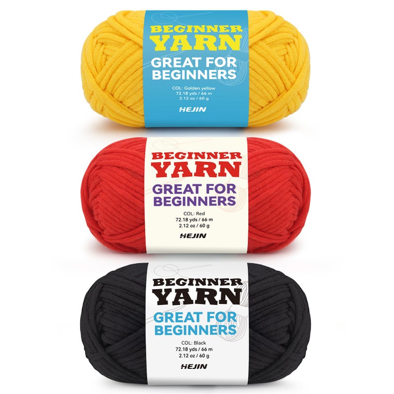 3x60g YellowRedBlack Yarn for Crocheting and Knitting3x66m 72yds Cotton Yarn for Beginners with EasytoSee StitchesWorstedWeight Medium 4CottonNylon Blend Yarn for Beginners Crochet Kit