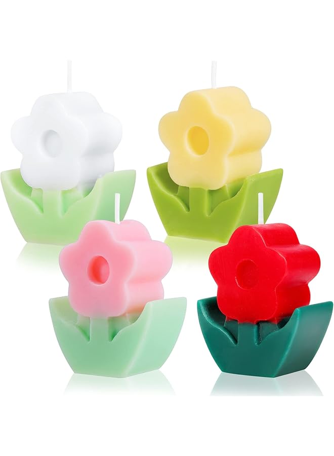 Green Tiger 4Pcs Floral Candles - Cute, Aesthetic, Smokeless Scented - Exquisite Home Decor - Gifts for Weddings, Birthday Parties, Spas - Image 1