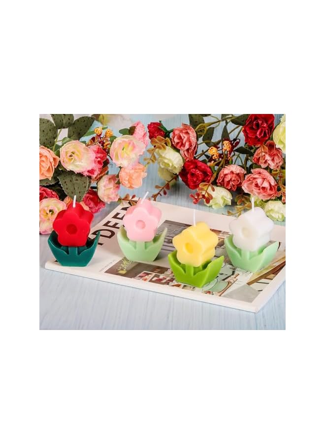 Green Tiger 4Pcs Floral Candles - Cute, Aesthetic, Smokeless Scented - Exquisite Home Decor - Gifts for Weddings, Birthday Parties, Spas - Image 4