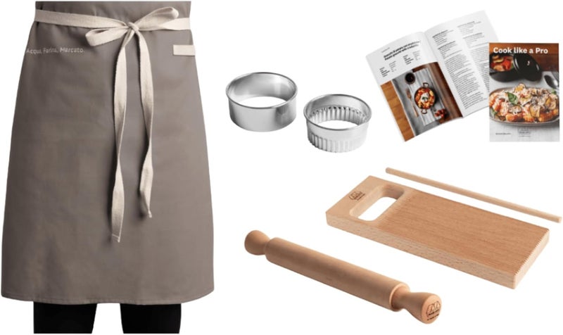 MARCATO Made in Italy GNOCCHI LIKE A PRO 7-piece Kit. Includes gnocchi board, garganelli accessory, 2 pastry rings, rolling pin, short apron, and cookbook - Image 2