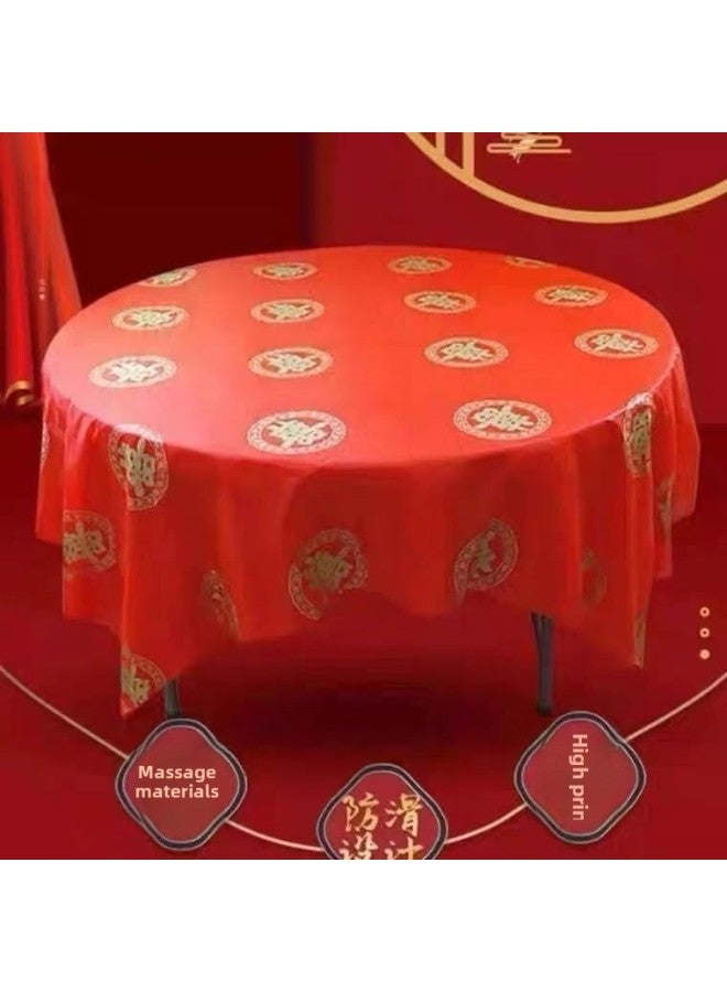 مفرش طاولة للاستعمال مرة واحدة، مفرش طاولة بلاستيكي سميك أحمر اللون، مفرش طاولة طعام منزلي، مفرش طاولة مستديرة مربعة لحفلات الزفاف - اللون: التنين والعنقاء ميمون 2.0 متر - المواصفات: 100 قطعة من النسخة السميكة】 100 قطعة من القفازات القابل للتصرف مجانًا - Image 4