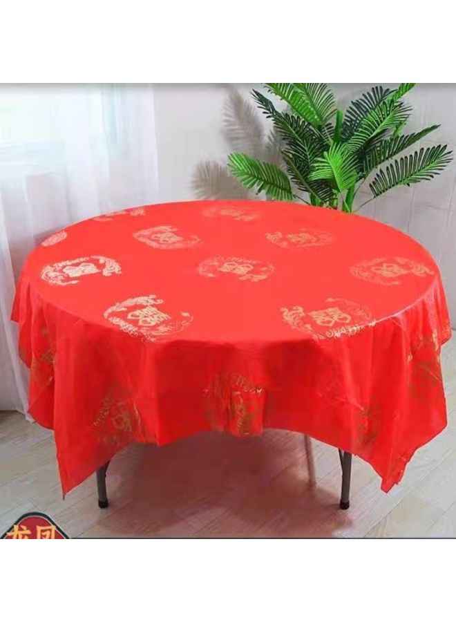 مفرش طاولة للاستعمال مرة واحدة، مفرش طاولة بلاستيكي سميك أحمر اللون، مفرش طاولة طعام منزلي، مفرش طاولة مستديرة مربعة لحفلات الزفاف - اللون: التنين والعنقاء ميمون 2.0 متر - المواصفات: 100 قطعة من النسخة السميكة】 100 قطعة من القفازات القابل للتصرف مجانًا - Image 1