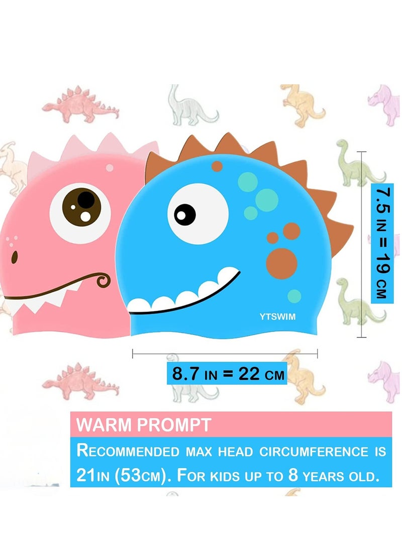 KASTWAVE Kids Swim Cap, 2 Pcs Silicone Toddler Swim Cap for Boys Girls (Age 3-12) Cover Ears Waterproof Bathing Cap with Cute Unicorn Pattern, Keep Hair Dry Swimming Hat for Hair - Image 3
