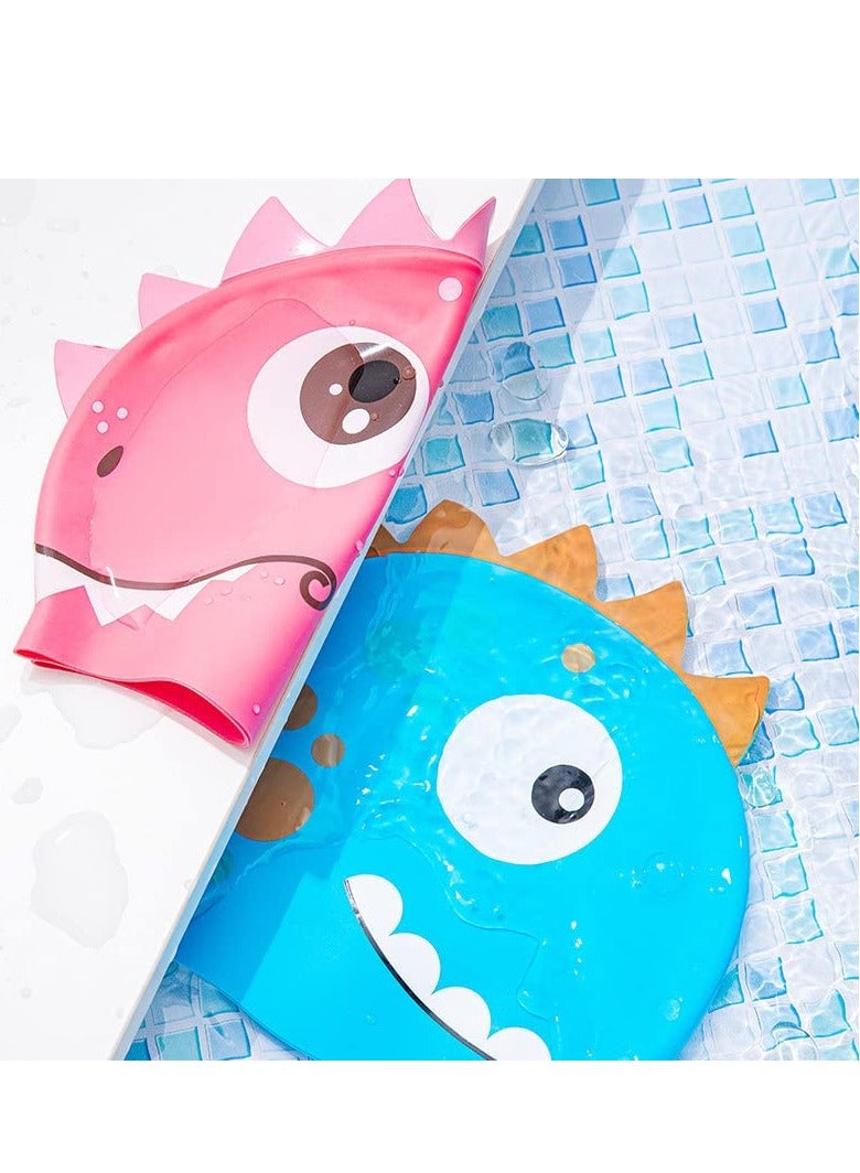 KASTWAVE Kids Swim Cap, 2 Pcs Silicone Toddler Swim Cap for Boys Girls (Age 3-12) Cover Ears Waterproof Bathing Cap with Cute Unicorn Pattern, Keep Hair Dry Swimming Hat for Hair - Image 4