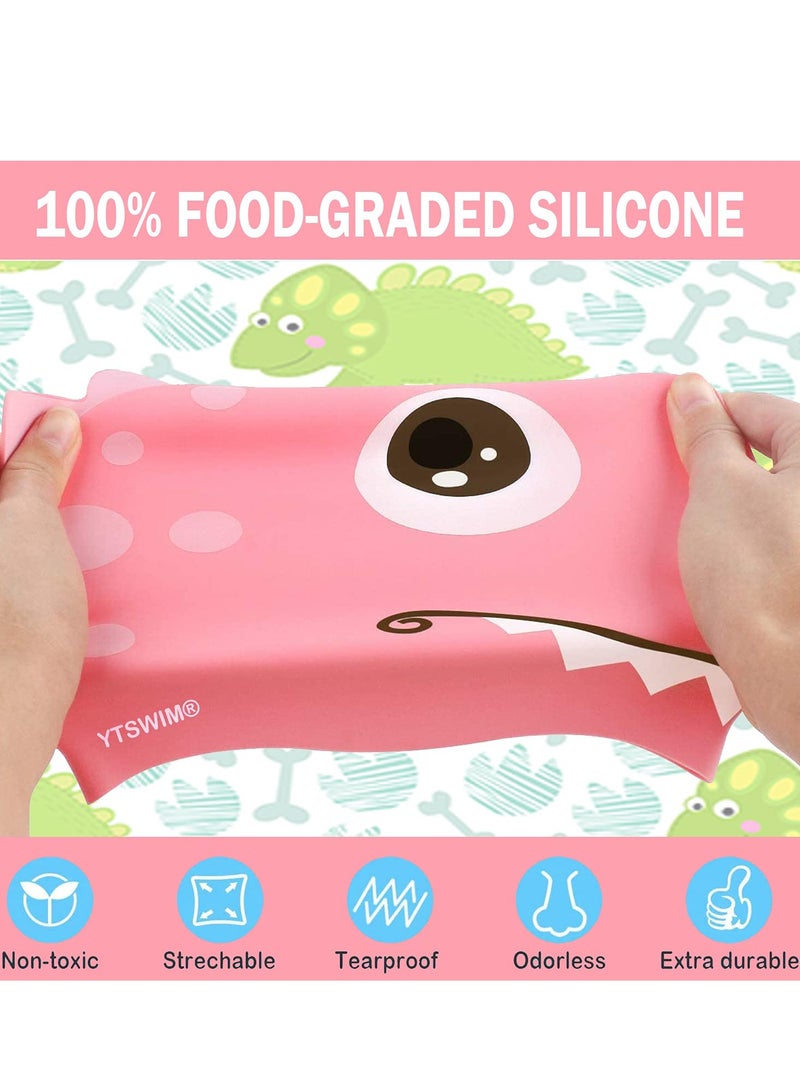 KASTWAVE Kids Swim Cap, 2 Pcs Silicone Toddler Swim Cap for Boys Girls (Age 3-12) Cover Ears Waterproof Bathing Cap with Cute Unicorn Pattern, Keep Hair Dry Swimming Hat for Hair - Image 2