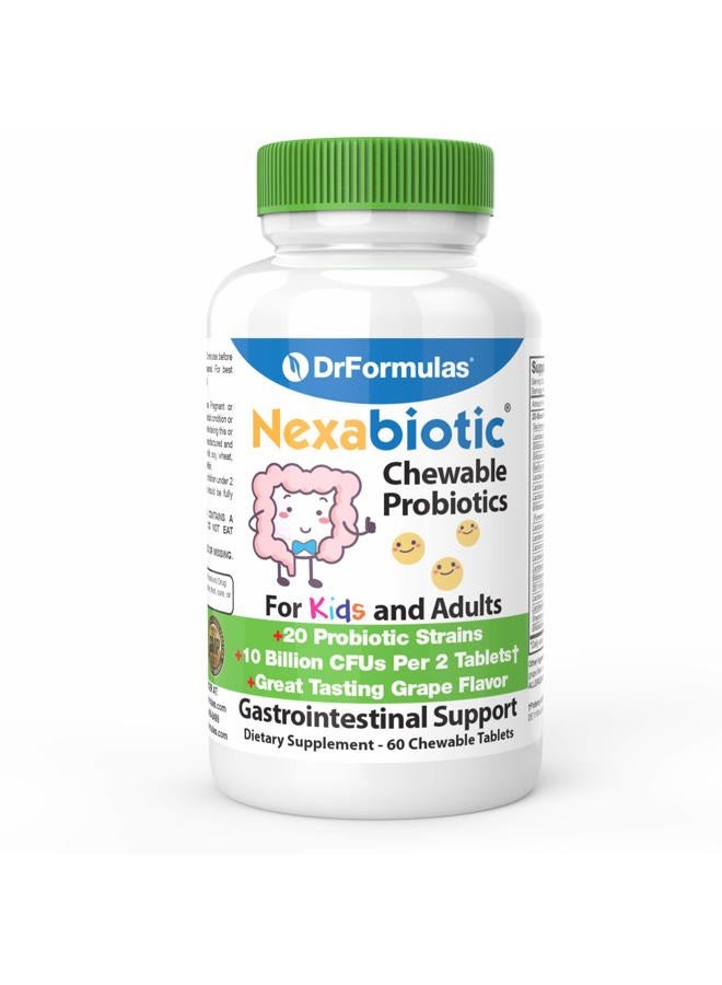 DrFormulas Chewable Probiotics for Kids & Adults | for Oral Dental Health, Bad Breath, & Better Digestion 20 Multi Strain - S boulardii, Lactobacillus plantarum and Bifidobacterium infantis, 60 Chews - Image 1