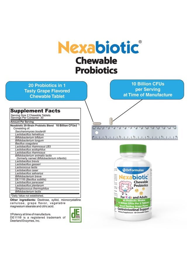 DrFormulas Chewable Probiotics for Kids & Adults | for Oral Dental Health, Bad Breath, & Better Digestion 20 Multi Strain - S boulardii, Lactobacillus plantarum and Bifidobacterium infantis, 60 Chews - Image 4