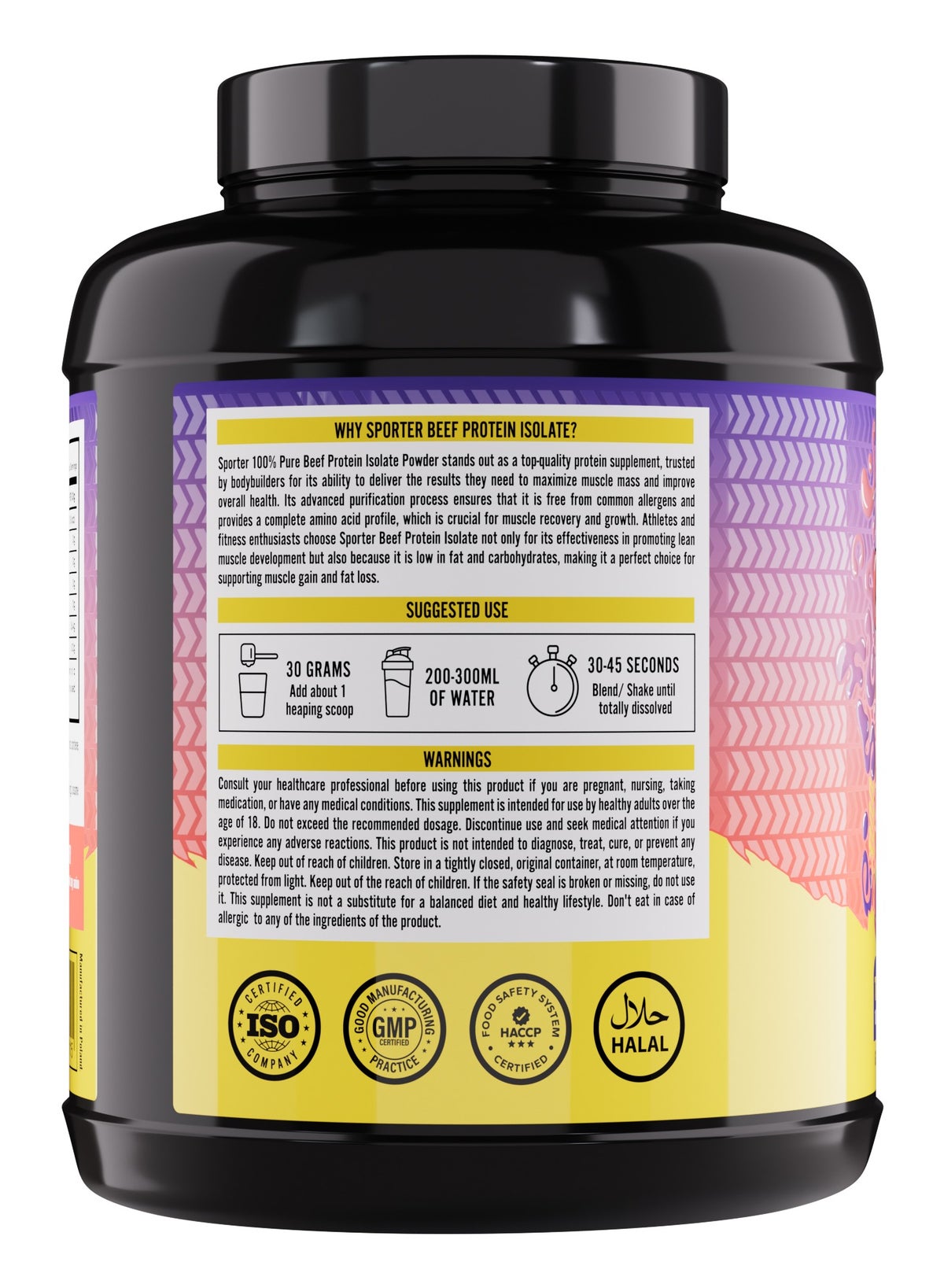 Sporter Beef Protein Isolate – 1800G | 26G Protein Per Serving | 0G Sugar & Fat | Tropical Fruit Flavor | Lactose-Free | Lean Muscle & Recovery
