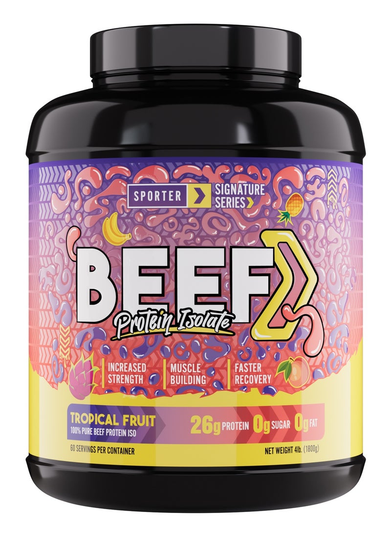 SPORTER Sporter Beef Protein Isolate – 1800g | 26g Protein Per Serving | 0g Sugar & Fat | Tropical Fruit Flavor | Lactose-Free | Lean Muscle & Recovery  - Image 1